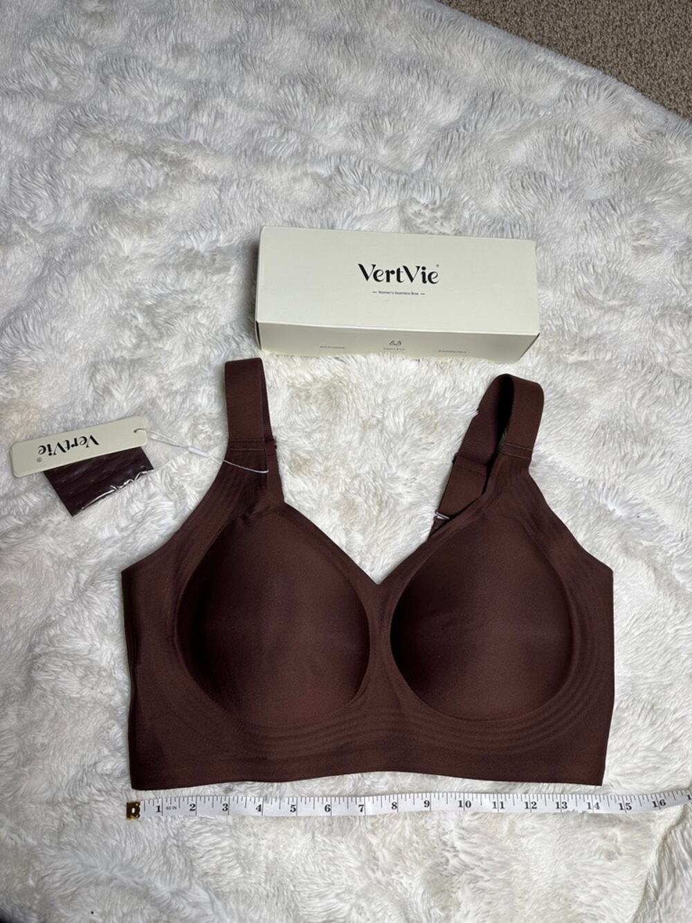 VertVie Womens 38D Brown Seamless Wireless Bra Full Coverage Padded Comfort NWT